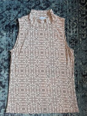 Evereve Beige and Brown Sleeveless Mock Neck Tank